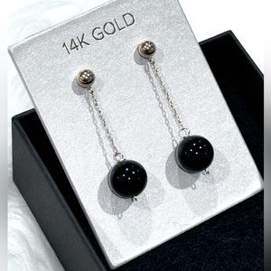 Brand New 14k Yellow Gold Earrings with dangling Obsidian